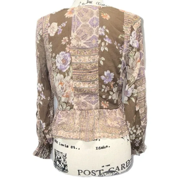 American Eagle - Boho Cottagecore Patchwork Floral Peplum Blouse - Size Small - Picture 5 of 10